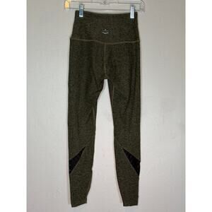 Beyond‎ Yoga Spacedye High Waisted Leggings S Olive Green Mesh Inset Made in USA